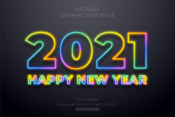 Wall Mural - 2021 Happy New Year Colorful Neon Editable Text Effect Font Style