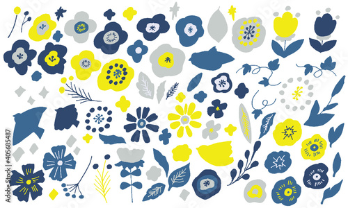 北欧風手書きの草木花イラスト 北欧 草 木 鳥 ベクター Beautiful Vector Flower Collection With Bird Leaves Floral Bouquets Flower Compositions Wall Mural Necomammma