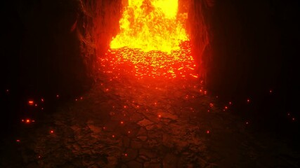 Fototapete - Hell gates. Road to hell fire. Devil portal. Sinner. Religious concept. Realistic 4k animation.
