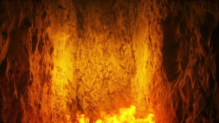 Fototapete - Sinners fall to hell fire. Religious concept. Realistic 4k animation.
