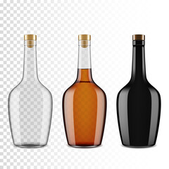 Wall Mural - Set of Bottles of Cognac, Brandy, whiskey, isolated.