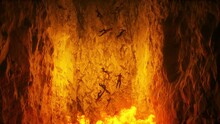 Sinners Fall To Hell Fire. Religious Concept. Realistic 4k Animation.