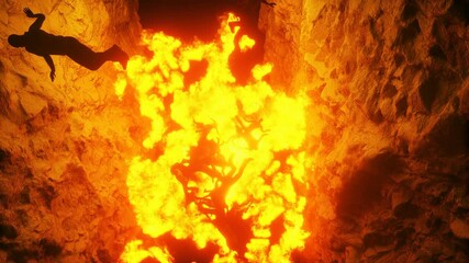 Fototapete - Sinners fall to hell fire. Religious concept. Realistic 4k animation.