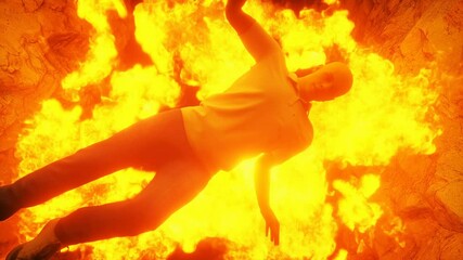 Fototapete - Sinners fall to hell fire. Religious concept. Realistic 4k animation.