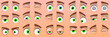 © Katya - Big collection of cartoon eyes isolated on beige background. Expressions with different emotions, crying eyes, laughing, angry and cute winking eyes. Vector illustration