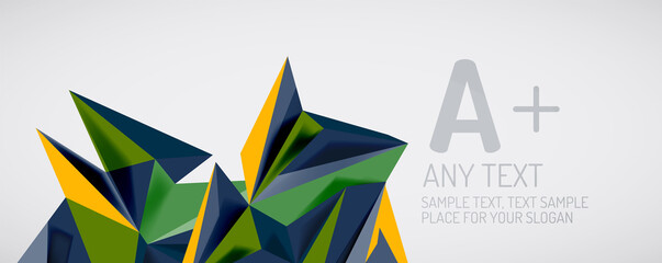 Vector triangle geometric backgrounds. Low poly 3d shape on light backdrop. Vector illustration for covers, banners, flyers and posters and other designs