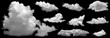 Leinwandbild Motiv Set of White clouds isolated on black background.