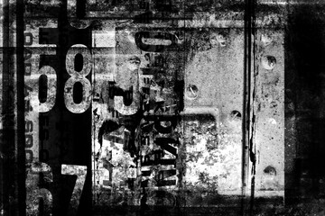 Wall Mural - Abstract grunge futuristic cyber technology background. Drawing on old grungy surface. Monochrome abstract grunge black and white illustration	
