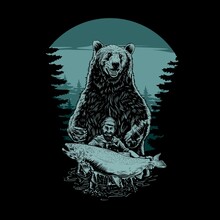 Bear And Fish Catcher Illustration