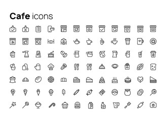 Fototapete - Cafe and restaurant. High quality concepts of linear minimalistic vector icons set for web sites, interface of mobile applications and design of printed products.