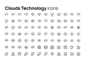 Fototapete - Clouds Technology. High quality concepts of linear minimalistic vector icon set for web sites, interface of mobile applications and design of printed products.