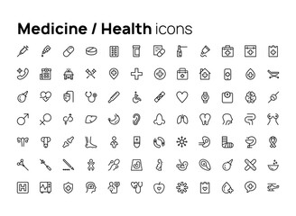 Poster - Medicine and health. High quality concepts of linear minimalistic flat vector icons set for web sites, interface of mobile applications and design of printed products.
