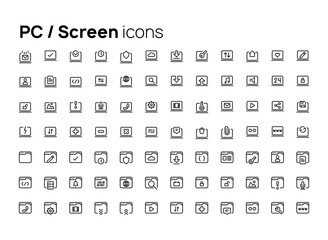 Fototapete - PC and screens. High quality concepts of linear minimalistic vector flat icons set for web sites, interface of mobile applications and design of printed products.