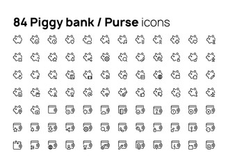 Poster - Piggy bank, purse.  High quality concepts of linear minimalistic flat vector icons set for web sites, interface of mobile applications and design of printed products.