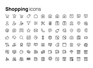 Fototapete - Shopping. High quality concepts of linear minimalistic vector icons set for web sites, interface of mobile applications and design of printed products.