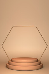 Poster - Round cylinder shape on beige abstract background. Minimal stand and geometric podium. Scene with geometrical forms. Empty showcase for cosmetic product presentation