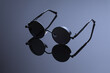 © Olya - Minimal black sunglasses in round frame. Vintage fashion sunglasses.