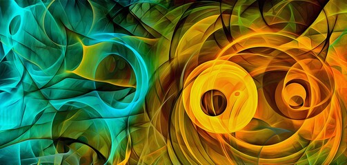 Wall Mural - abstract psychedelic background colored fractal hotspots arranged circles and spirals of different sizes Digital graphic design alchemy. magic