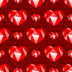 Poster - Seamless pattern with hearts on red background.