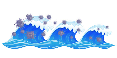  Three waves of virus attack on white background.