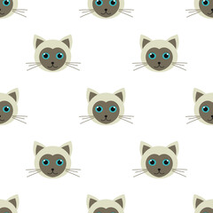 Wall Mural - siamese cats heads cute seamless pattern.