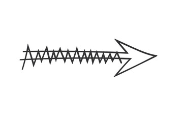 Hand drawn arrow in doodle style. Cute direction indicator. Isolated object on a white background.