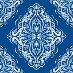 Blue luxury ornament seamless pattern. Traditional Turkish, Indian motifs. Great for fabric and textile, wallpaper, packaging or any desired idea.