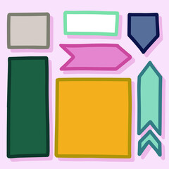 Fototapete - Hand drawn graphic decorative elements. Bullet journal web visual infographic sketch frames shapes rectangulars arrows colorful isolated vector object set.