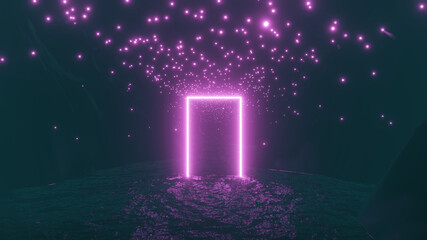 Wall Mural - 3d illustration graphic of the beautiful natural environment with pink glowing particles and neon re