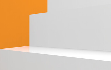 Fototapete - 3d rendering. empty white stair with orange wall as background.