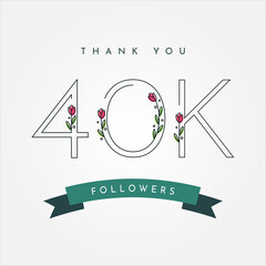 Wall Mural - Thank You 40k Followers with flower illustration template design