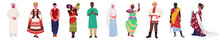A Group Of People Of Different Nationalities, In National Costumes, Isolated On A White Background. Set Of Flat Characters Men And Women. Vector Illustration.