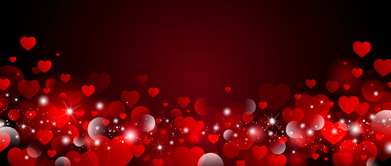 Wall Mural - valentines day background design of red hearts with bokeh light vector illustration