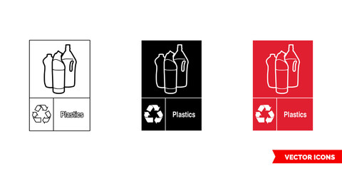 Wall Mural - Plastics plastic recycling sign icon of 3 types color, black and white, outline. Isolated vector sign symbol.