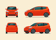 © lyudinka - Compact city car four angle set. Car side, back and front view. Vector flat illustration.