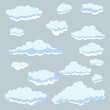 Clouds white color icon set isolated on blue heaven background