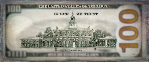 Wall Mural - Independence Hall. Reverse side of a hundred dollar bill