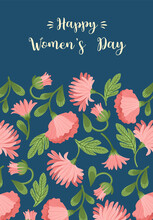 International Women S Day. Vector Template With Beautiful Flowers For Card, Poster, Flyer And Other