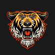 © Flat_Enot - Tiger head vector illustration in vintage colored style isolated on dark background