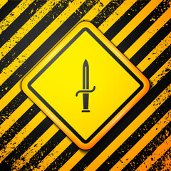 Black Dagger icon isolated on yellow background. Knife icon. Sword with sharp blade. Warning sign. Vector.