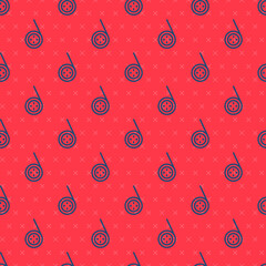 Sticker - Blue line Yoyo toy icon isolated seamless pattern on red background. Vector.