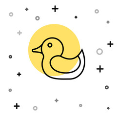 Sticker - Black line Rubber duck icon isolated on white background. Random dynamic shapes. Vector.