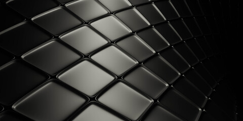 Poster - abstract twisted geometric object consisting of black cubes 3d render illustration