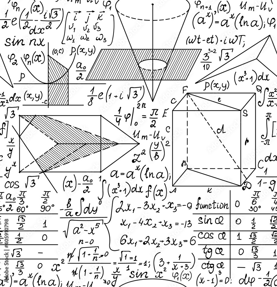 Math vector seamless texture with handwritten algebra and geometry ...