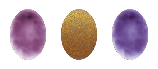 Wall Mural - Burgundy, golden glitter and purple oval watercolor frames