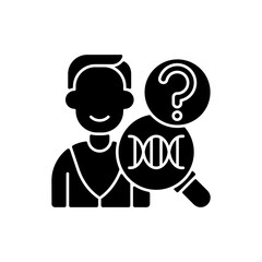 Sticker - DNA test black glyph icon. Chemical research. Human identity. Laboratory analysis for gene data. Genetic engineering. Silhouette symbol on white space. Vector isolated illustration