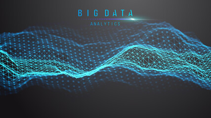 Poster - blue abstract technology background. vector data wave flow. sound wave digital technology backdrop. 