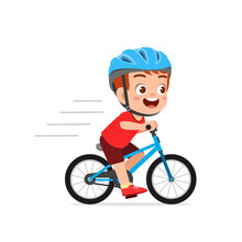 Happy Cute Little Kid Boy Riding Bicycle