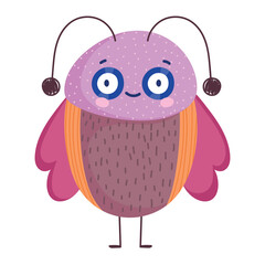 Sticker - funny bug with pink wings icon cartoon in isolated style