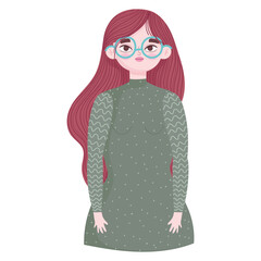 Poster - portrait girl with glasses character in cartoon style